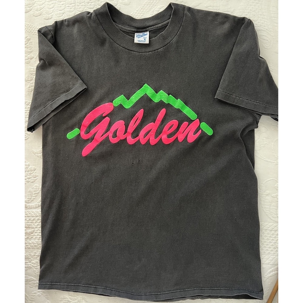 Vtg Velva Sheen Black 80's Puff Print Single Stitch Tee Shirt Med Golden Hour
